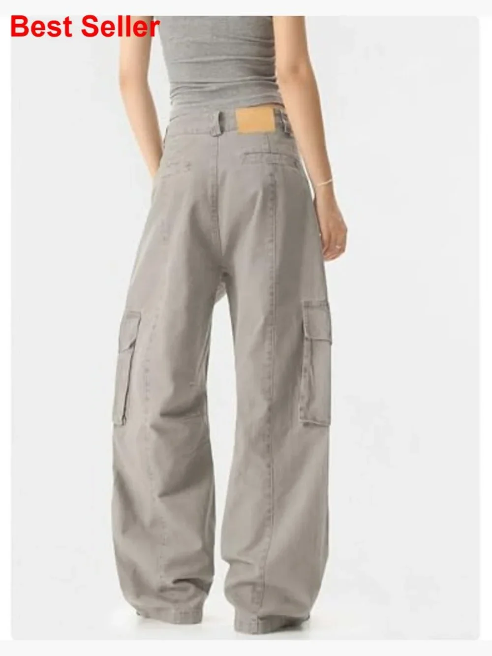 Cotton Polycotton Cargo Pants High Waisted Baggy Wide Leg - Picture 5 of 6